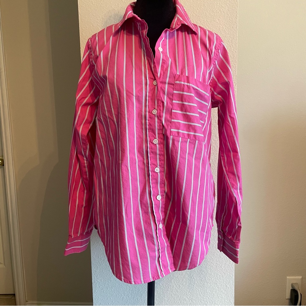 Evereve Pink Striped Button Down